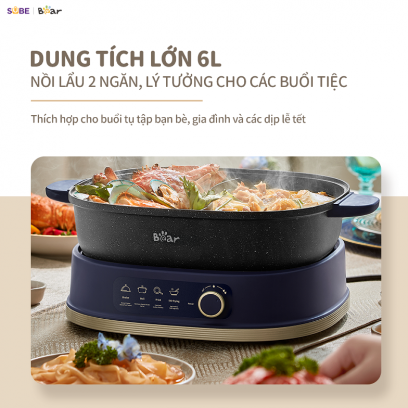 [SALE 20/10] Nồi lẩu 2 ngăn Bear 6L SB-NL60U